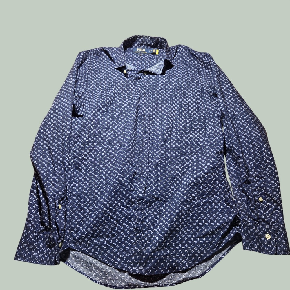 Polo Ralph Lauren Mens Slim Fit Navy Blue Geometric Circle Button Down Shirt M